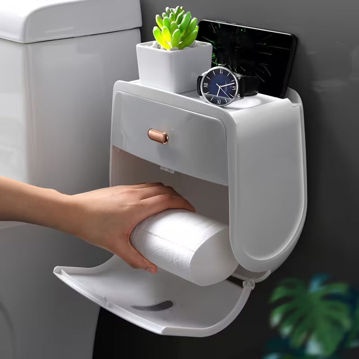 CleanRoll™ | Porte-rouleau de toilette étanche avec compartiment de rangement