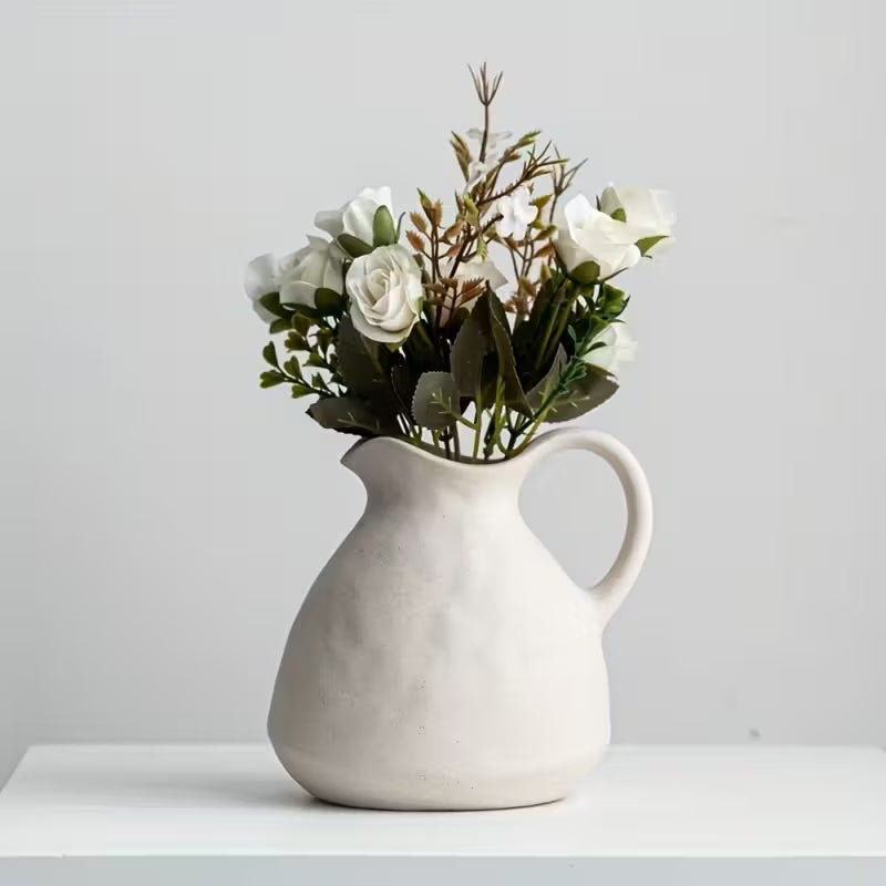 Rustieke Keramische Vaas met Handvat | Handgemaakt Vintage Pitcher