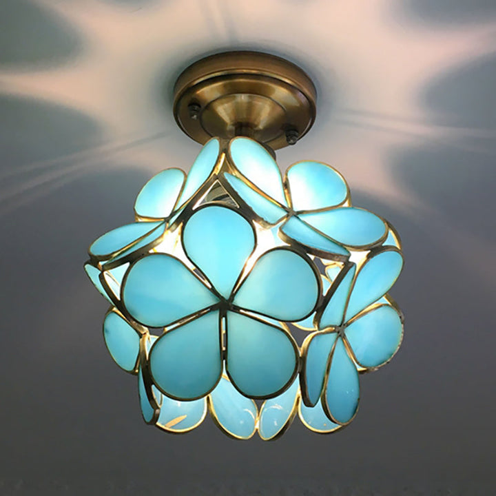 1-Lichts Retro Plafondlamp | Gekleurd Glas in Tiffany Stijl, 20 cm Breed