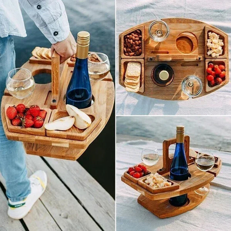 Draagbaar Houten Picknicktafel | Met Wijnhouder