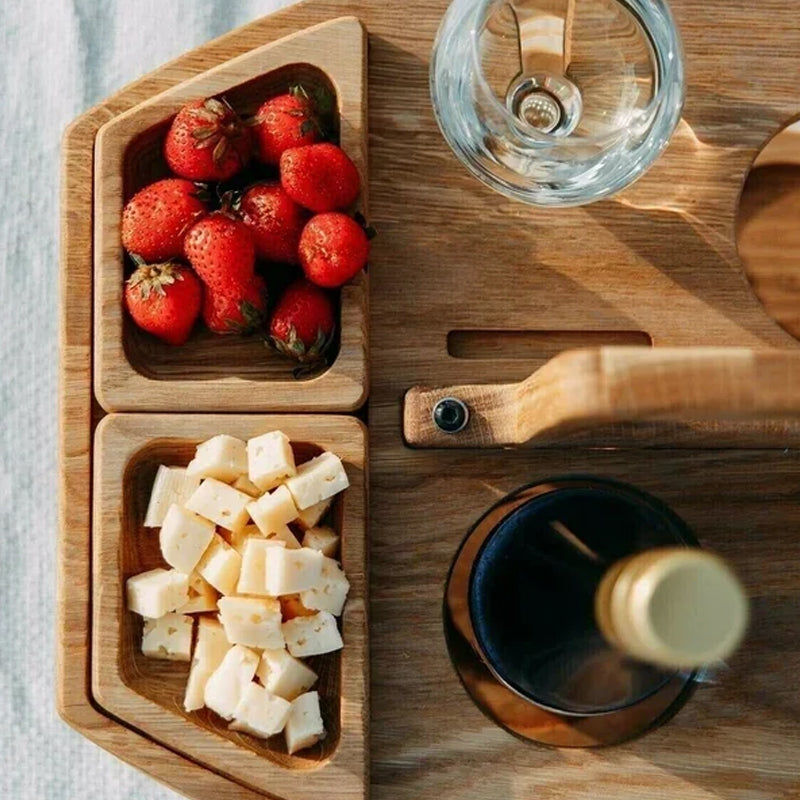 Draagbaar Houten Picknicktafel | Met Wijnhouder