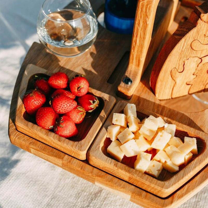 Draagbaar Houten Picknicktafel | Met Wijnhouder