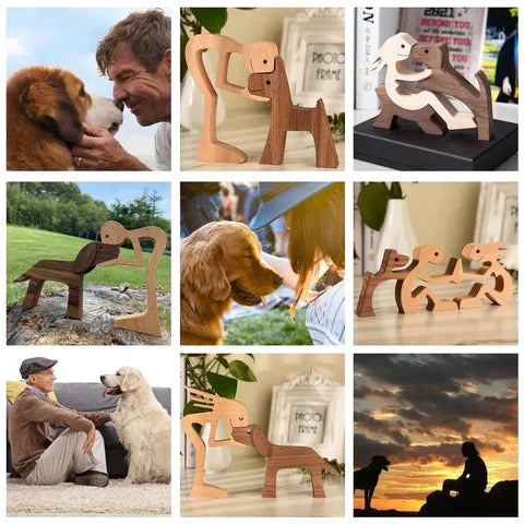 DogLove | Handgemaakt Houten Hondenliefde Sculptuur | Hond en Mens | Hondenbeeldje