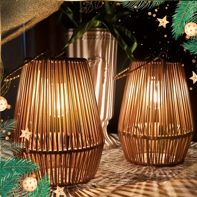 SolarRiet™ Outdoor Hanglamp – Weerbestendige Rietlook Zonnelamp met Warme Gloed