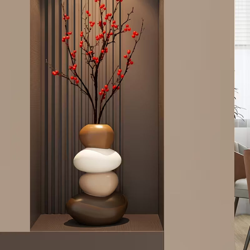 ZenStone™ Handgeschilderde Resin Vaas | Rustgevende Steen-Decoratie