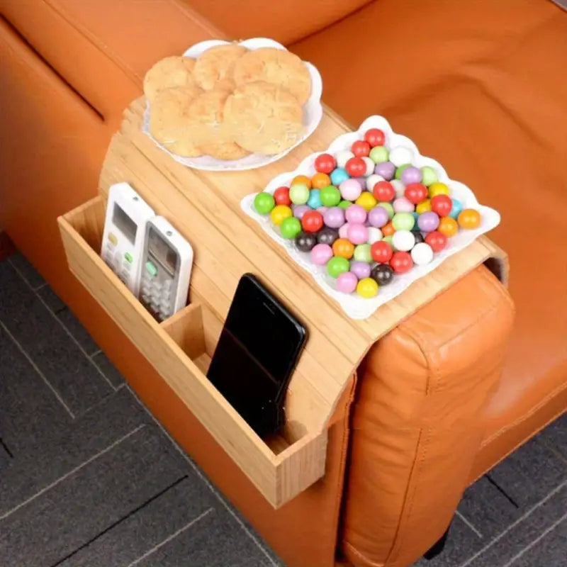 Bamboe Bankleuning Tray met Bekerhouders | Opvouwbare Armtafel voor Drankjes & Snacks | 51x32cm