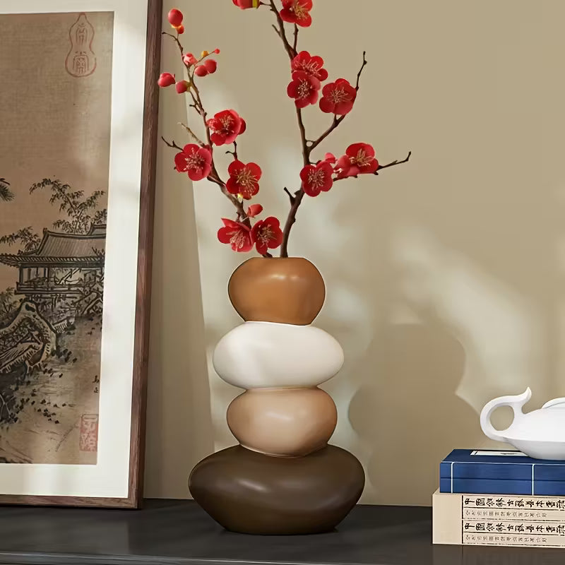 ZenStone™ Handgeschilderde Resin Vaas | Rustgevende Steen-Decoratie