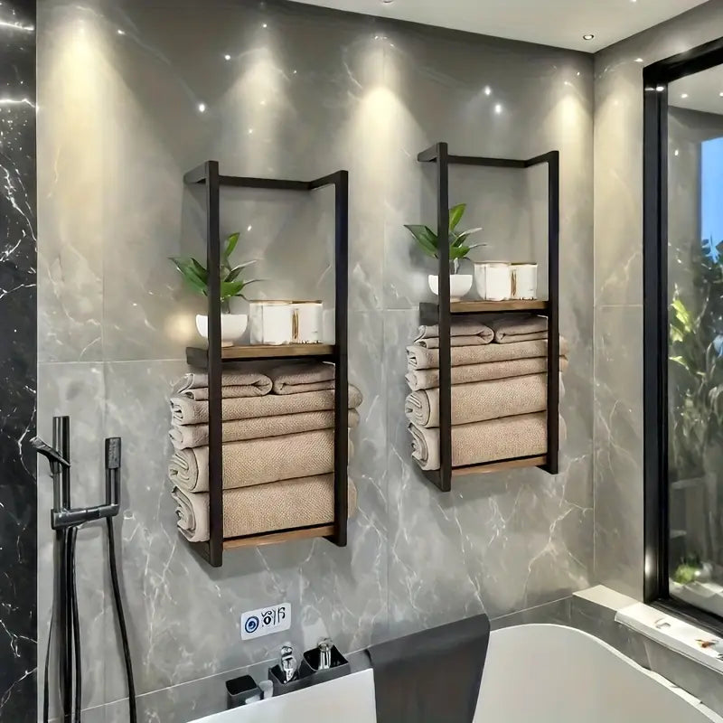 2-Laags Wandgemonteerd Handdoekenrek van Koolstofstaal 77 cm