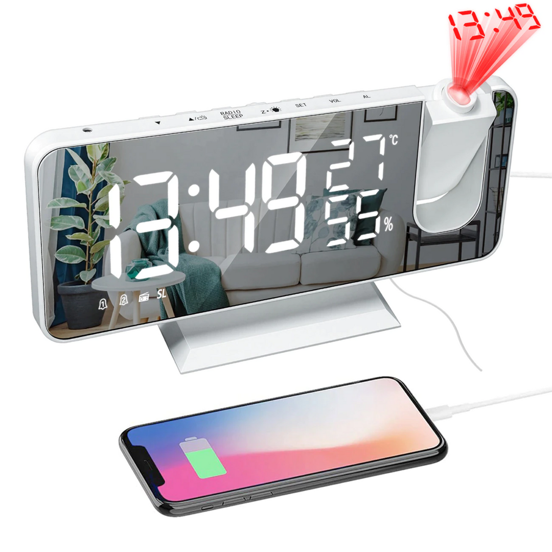 Astronatic Alarm | De Beste Alarmklok met LED Scherm - 180° Projector - USB lader