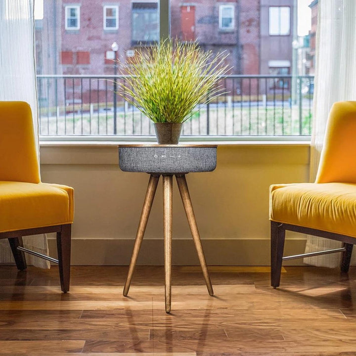 Mersenne | Bluetooth Speaker Bijzettafel met 360° Geluid, Draadloos Opladen & Walnoothouten Poten