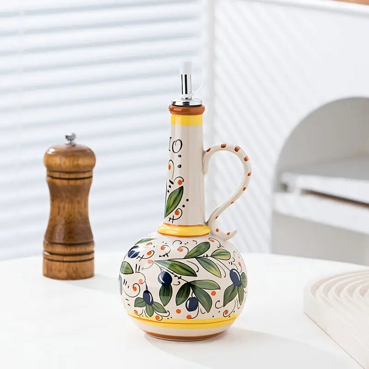 Toscaanse Olijfoliefles | Handgeschilderd Keramiek | 700 ml