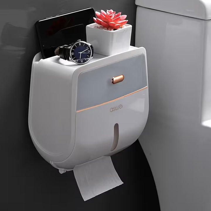CleanRoll™ | Porte-rouleau de toilette étanche avec compartiment de rangement