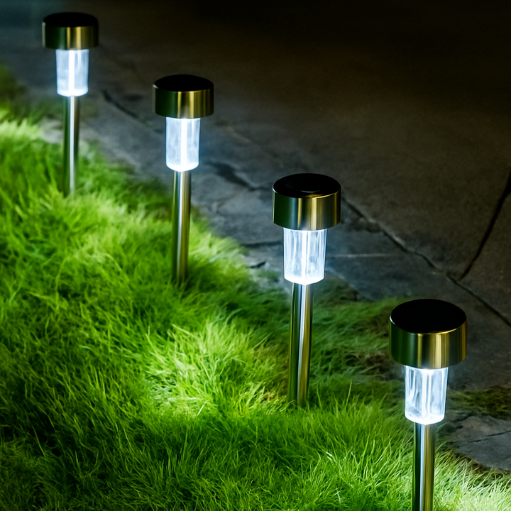 Solar LED Buitenverlichting | RVS Tuinprikkers | 32 cm Hoog