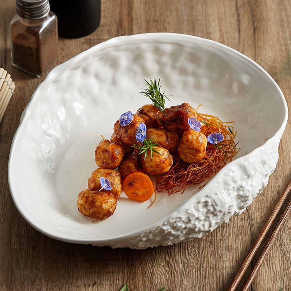 Jumeira Ovale Kom | Luxe Keramische Kom met Natuursteenpatroon