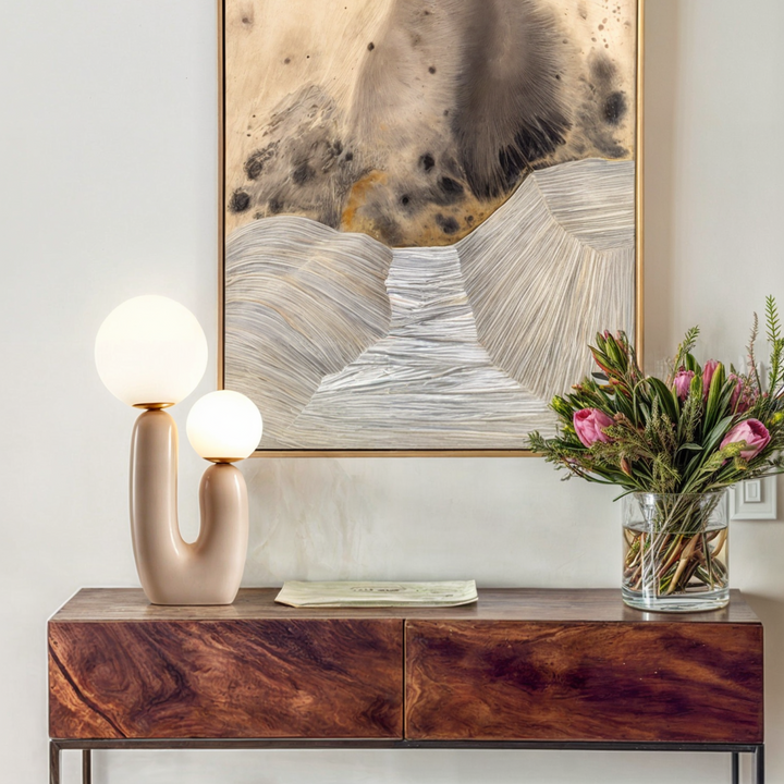 Athenea Tafellamp | U-Vormig Design met Dubbele Lichtbol | Beige of Groen