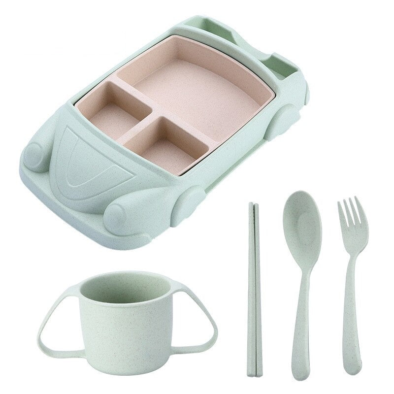 AutoBento™ Kids Lunchbox | Compleet Lunchsetje met Beker, Bestek & Auto-Vorm