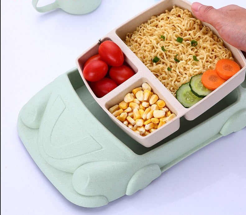 AutoBento™ Kids Lunchbox | Compleet Lunchsetje met Beker, Bestek & Auto-Vorm