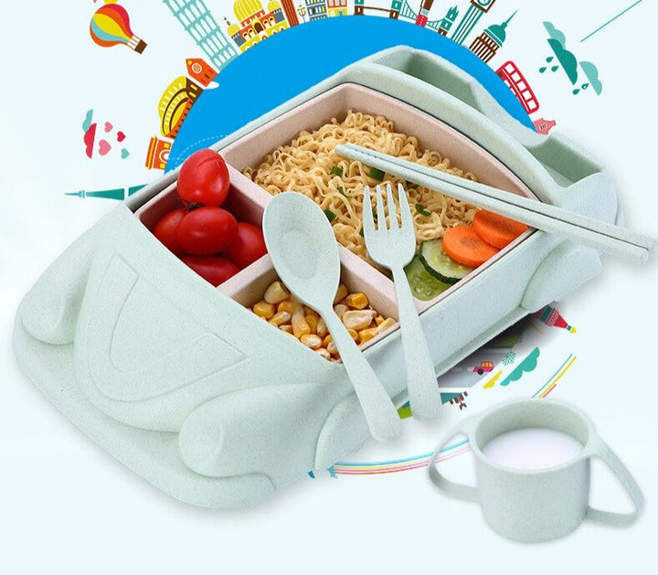 AutoBento™ Kids Lunchbox | Compleet Lunchsetje met Beker, Bestek & Auto-Vorm