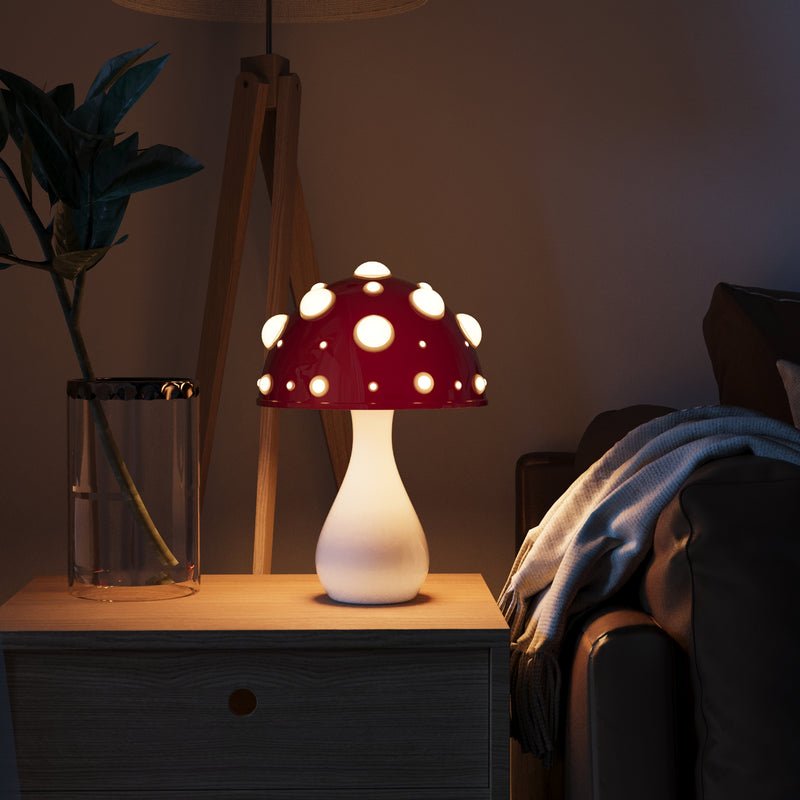 Amanita Tafellamp | Unieke Paddenstoel Lamp | Dimbare LED | Draadloos of Bedraad