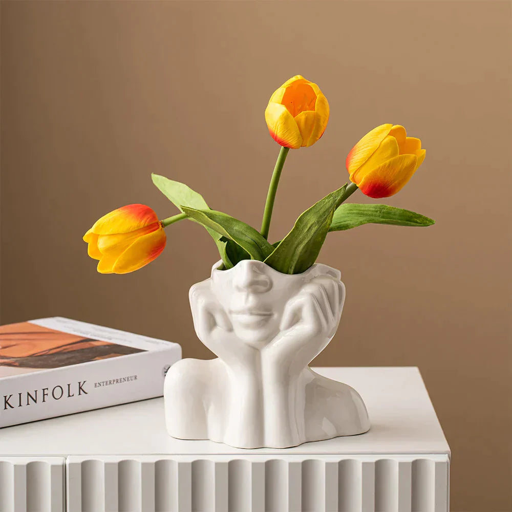 Keramische Abstract Vaas | Modern Design met Gezicht