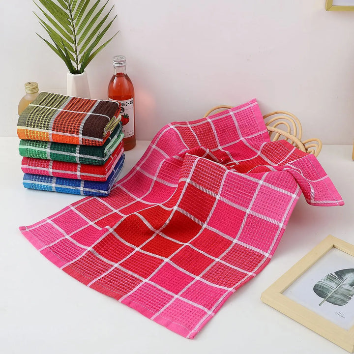 Set van 4 Wafeldoek Keukenhanddoeken | Retro Ruitpatroon | Snel Droog | Zacht Katoen