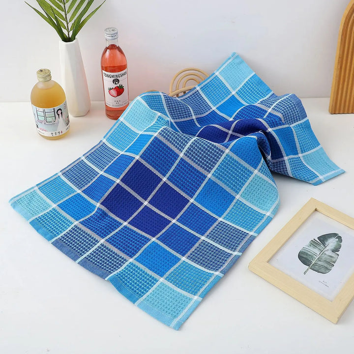 Set van 4 Wafeldoek Keukenhanddoeken | Retro Ruitpatroon | Snel Droog | Zacht Katoen