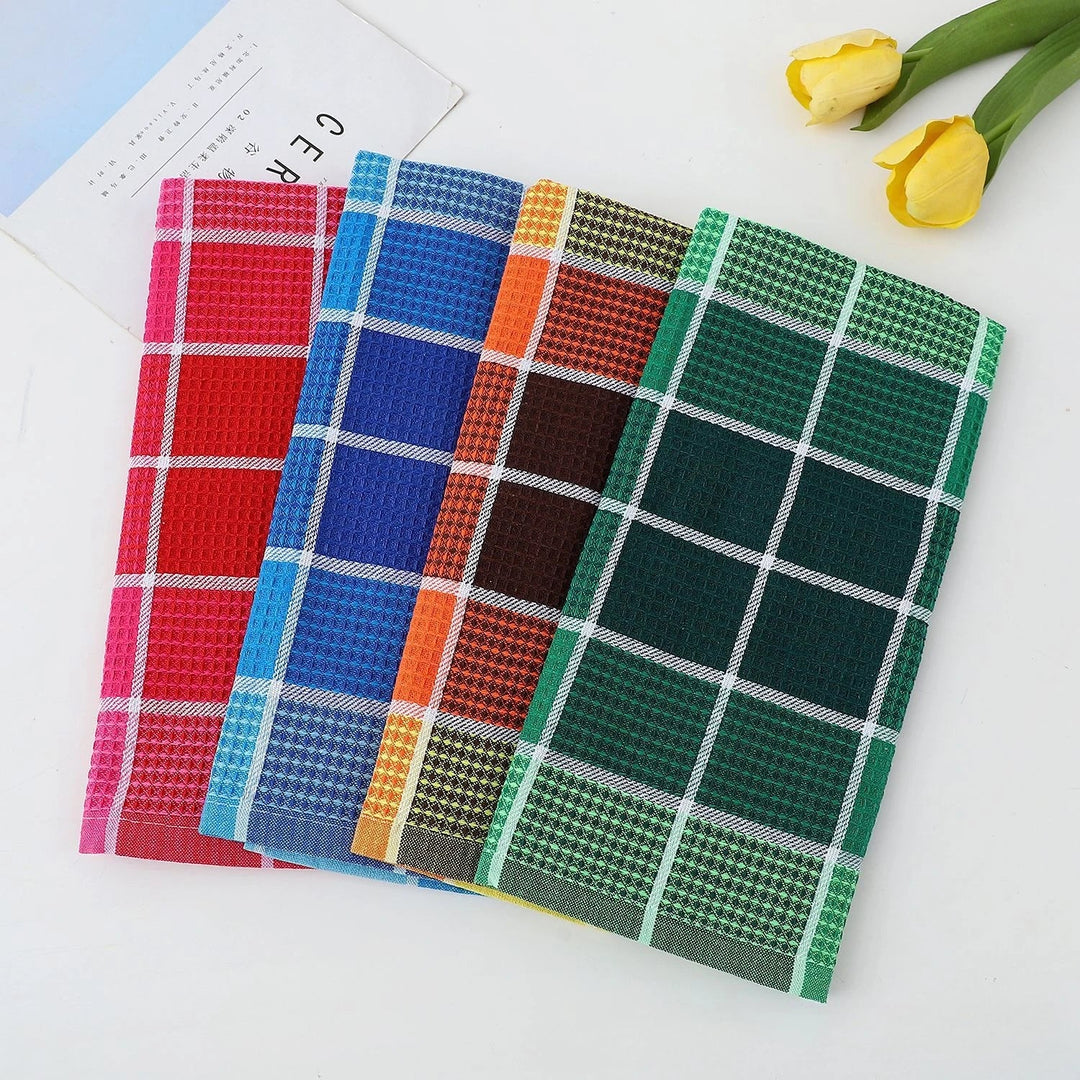 Set van 4 Wafeldoek Keukenhanddoeken | Retro Ruitpatroon | Snel Droog | Zacht Katoen