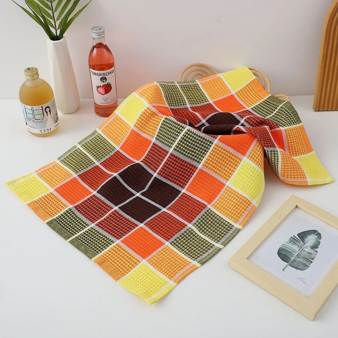 Set van 4 Wafeldoek Keukenhanddoeken | Retro Ruitpatroon | Snel Droog | Zacht Katoen