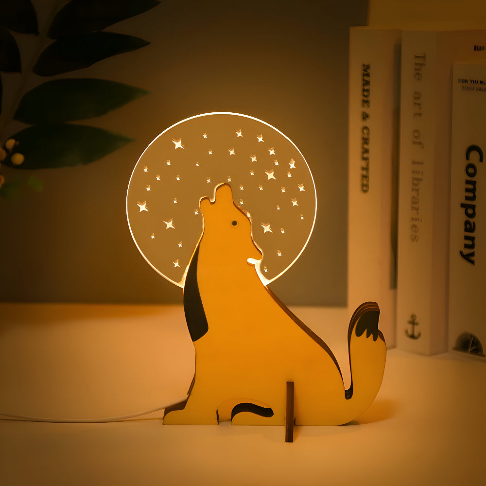 Lampe LED Wildlife™ en acrylique | Lampe d'ambiance avec base en bois (USB)