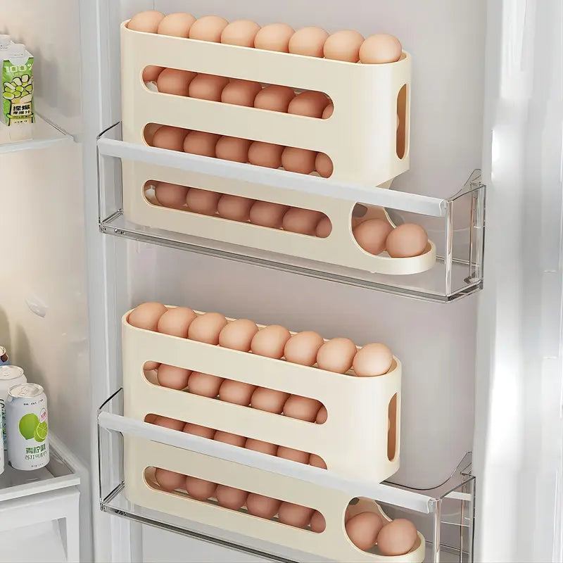 Egg Storage Box | 4-Laags Ruimtebesparende Eierhouder met Automatische Rolfunctie