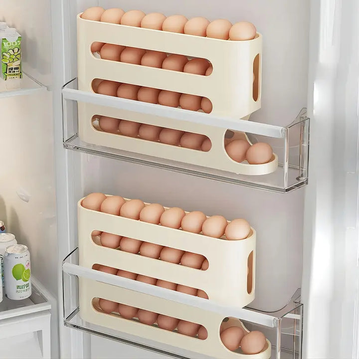 Egg Storage Box | 4-Laags Ruimtebesparende Eierhouder met Automatische Rolfunctie