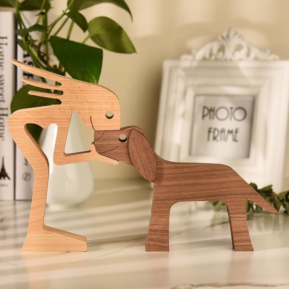 DogLove | Handgemaakt Houten Hondenliefde Sculptuur | Hond en Mens | Hondenbeeldje