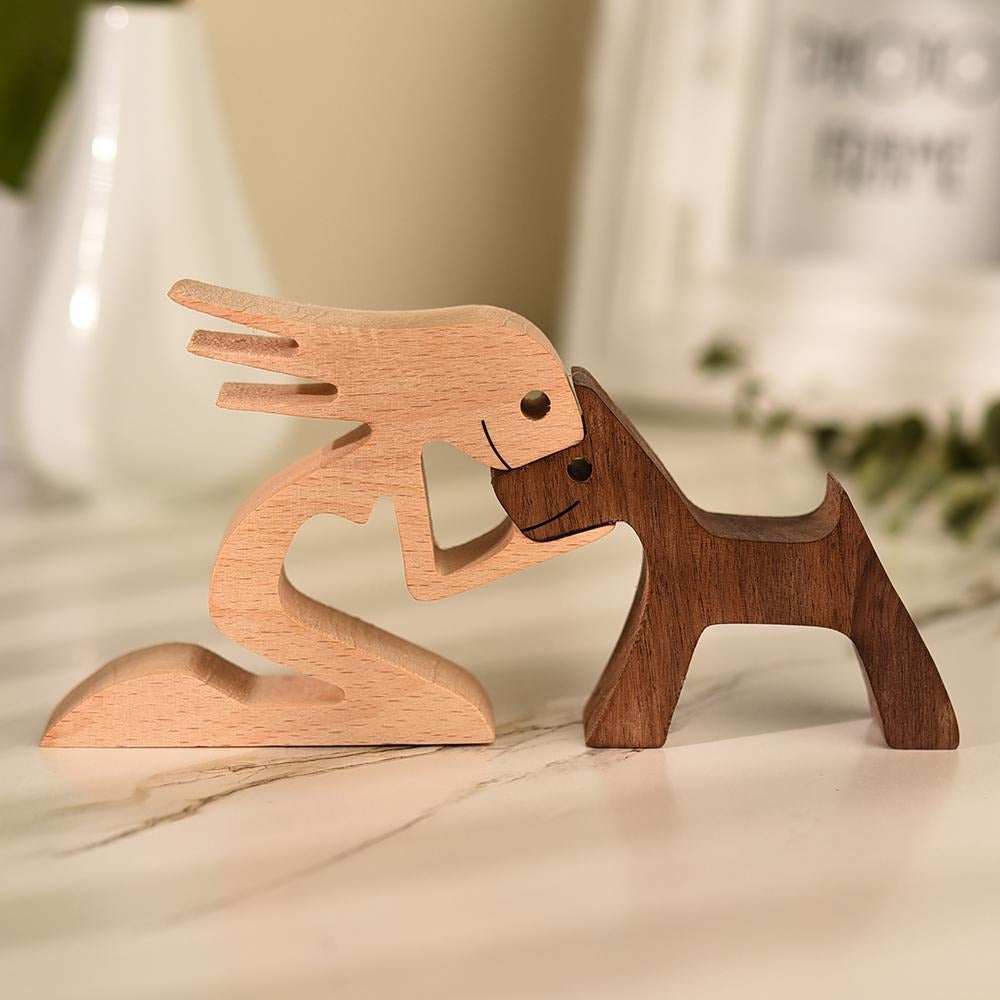 DogLove | Handgemaakt Houten Hondenliefde Sculptuur | Hond en Mens | Hondenbeeldje