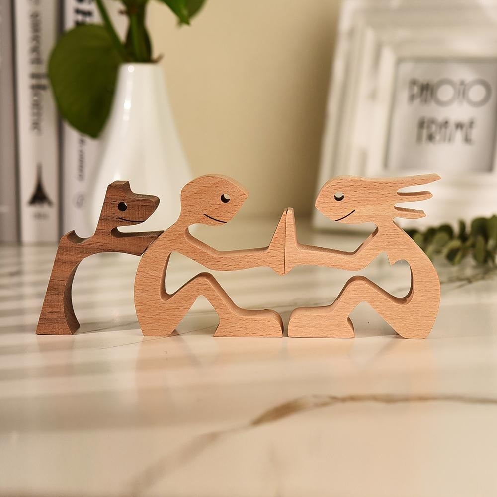 DogLove | Handgemaakt Houten Hondenliefde Sculptuur | Hond en Mens | Hondenbeeldje