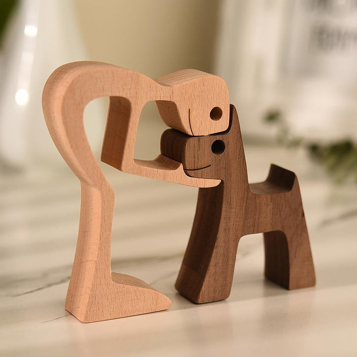 DogLove | Handgemaakt Houten Hondenliefde Sculptuur | Hond en Mens | Hondenbeeldje