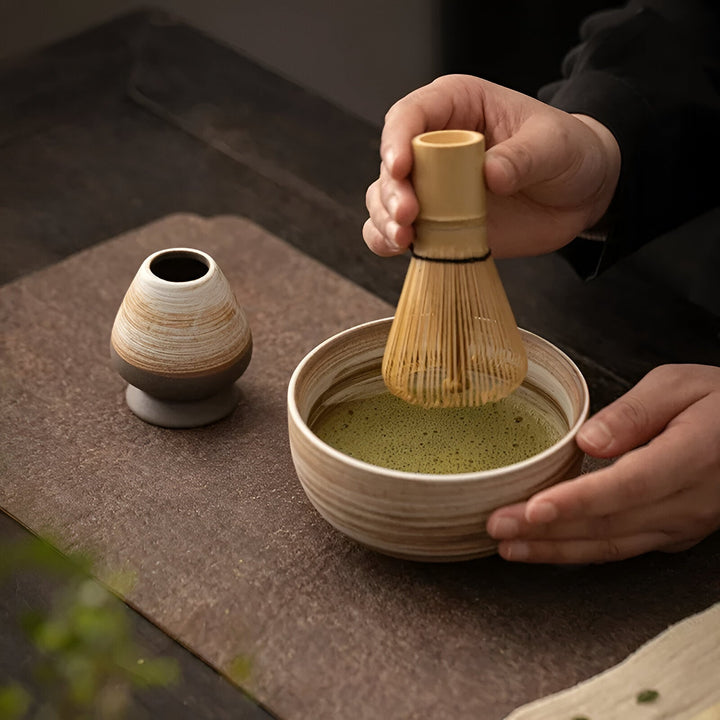 Matcha Thee-Set Traditioneel Japans 4-Delig Theeset van Bamboe & Keramiek
