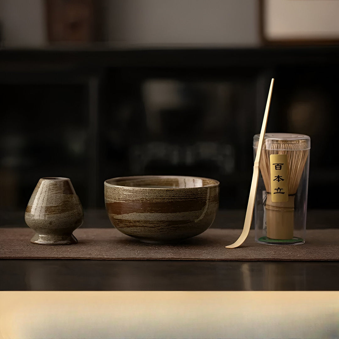 Matcha Thee-Set Traditioneel Japans 4-Delig Theeset van Bamboe & Keramiek