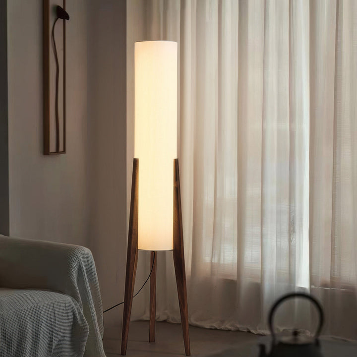 Walnut Staande Lamp | Scandinavisch Retro Design | Massief Walnoothout & Stoffen Kap